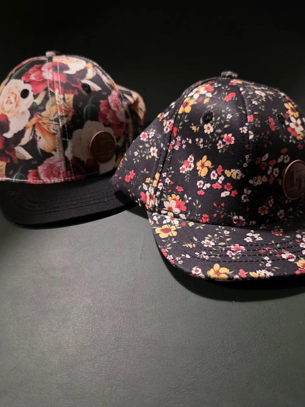 Girls' Black Floral Baseball Cap with Pink & Yellow Blooms